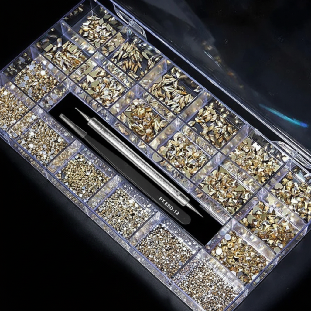 1000 PCS Champagne AB Crystal Nail Tray