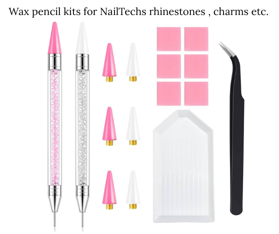 Wax pencil kits for nail techs, rhinestones, charms, embellishments etc.
