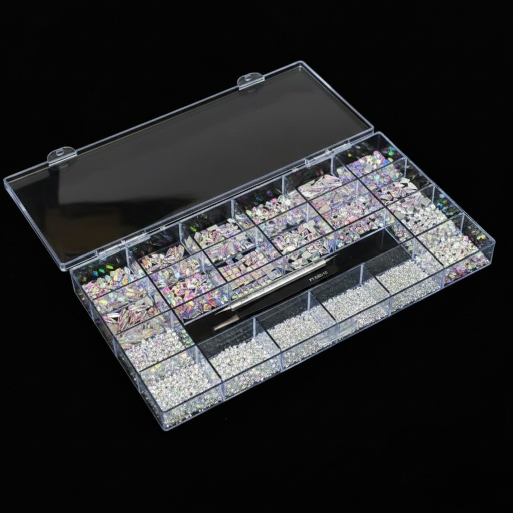 1000 PCS Iridescent AB Crystal Nail Tray