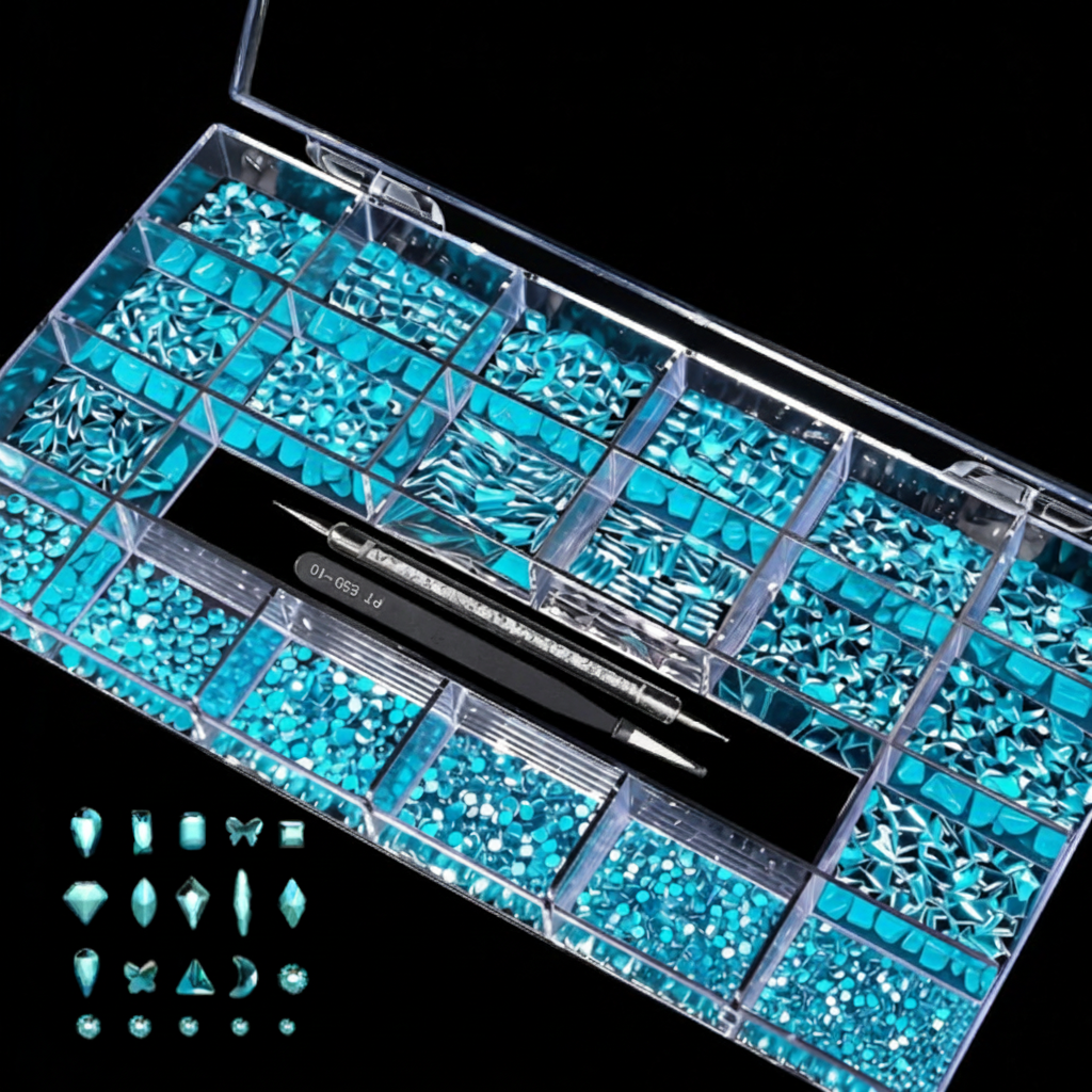 1000 PCS Ocean Blue AB Crystal Nail Tray