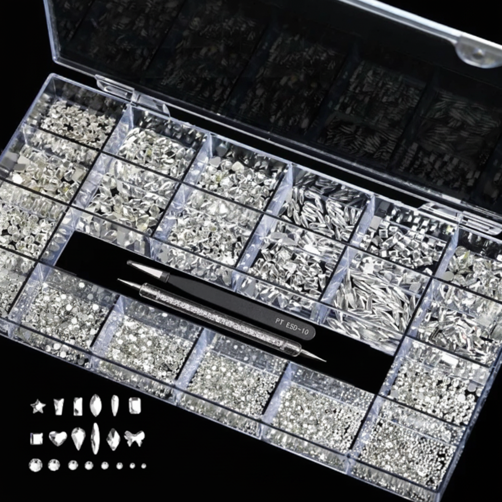 1000 PCS Silver AB Crystal Nail Tray