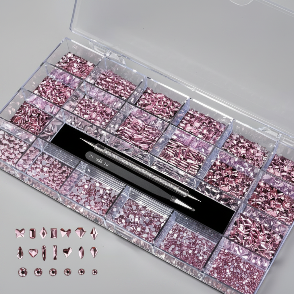 1000 pcs Barbie Pink AB crystal Nail Tray