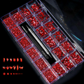1000 pcs Red AB Crystal Nail Art Tray Set